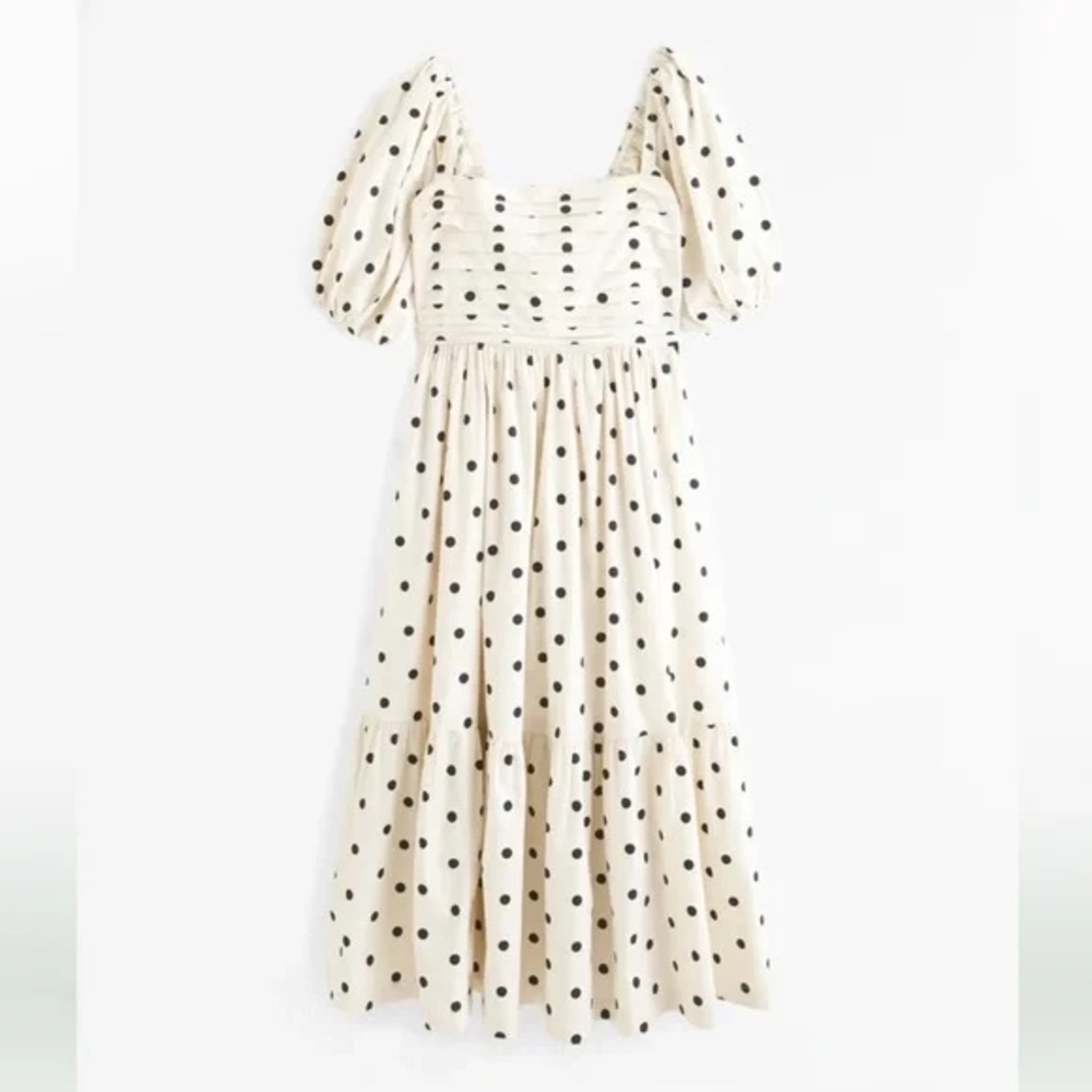 Abercrombie & Fitch Cream Polka Dot Midi Dress - Picture 2 of 4